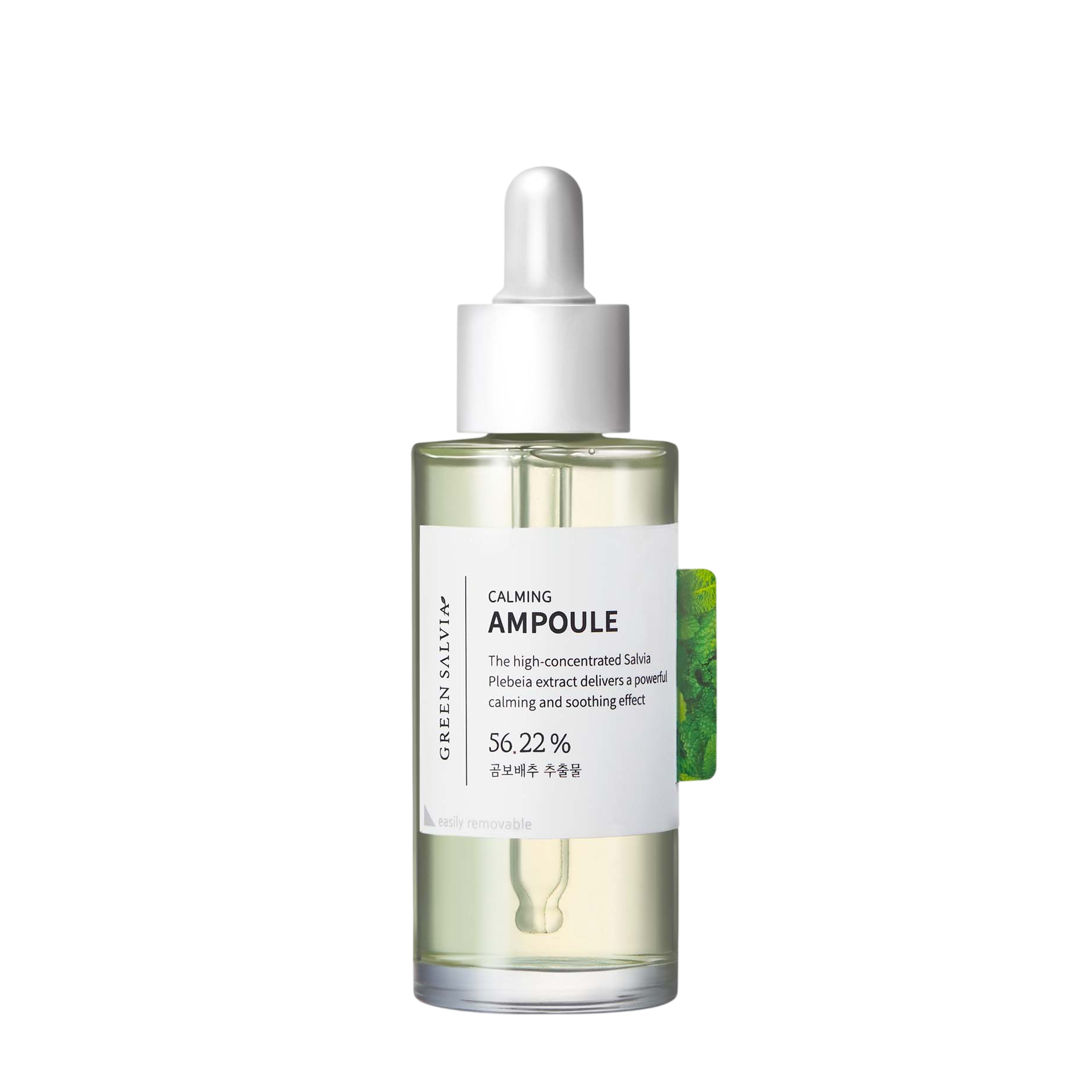Calming ampoule bottle with dropper on a white background