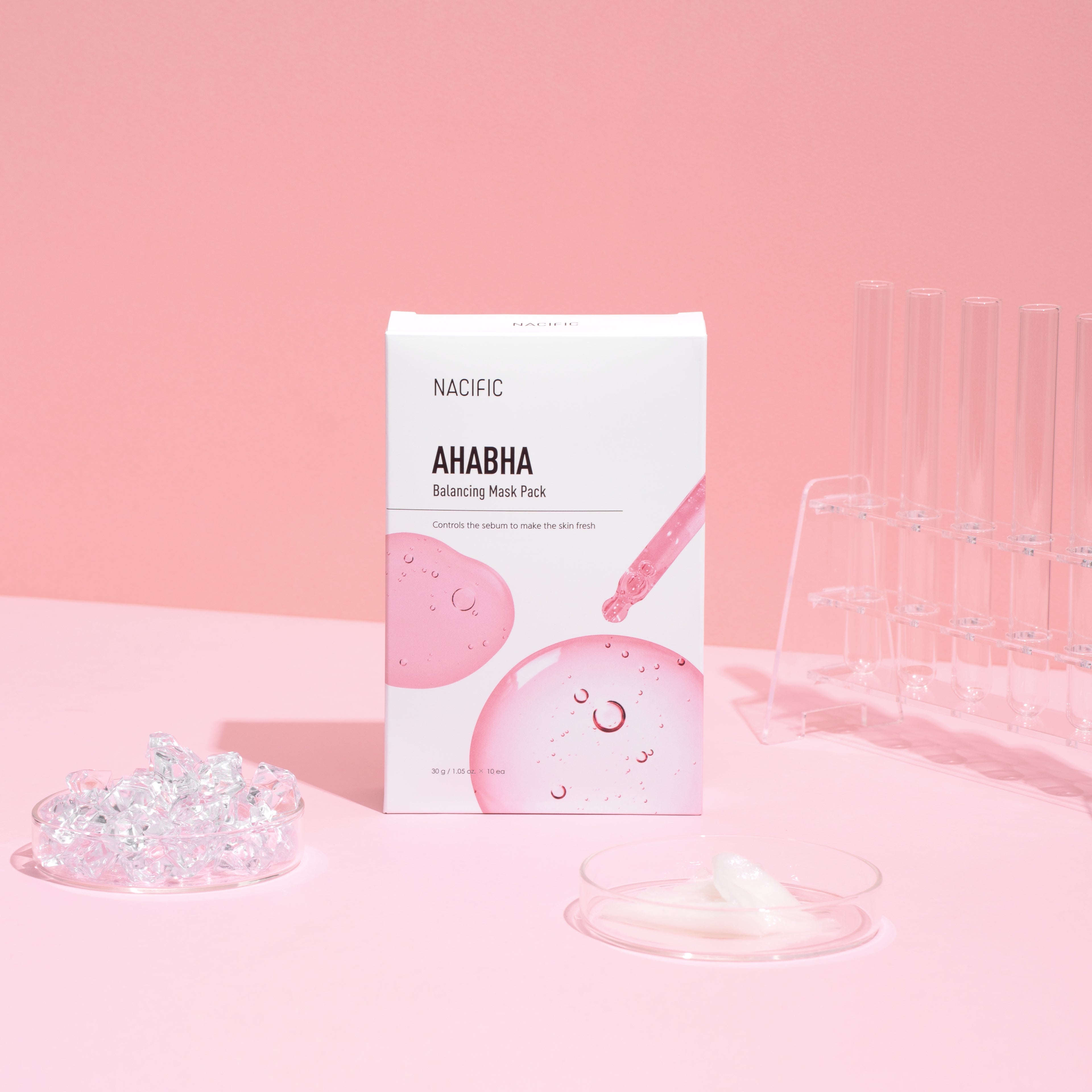 Nacific AHA/PHA peel-off mask packaging on a pink background